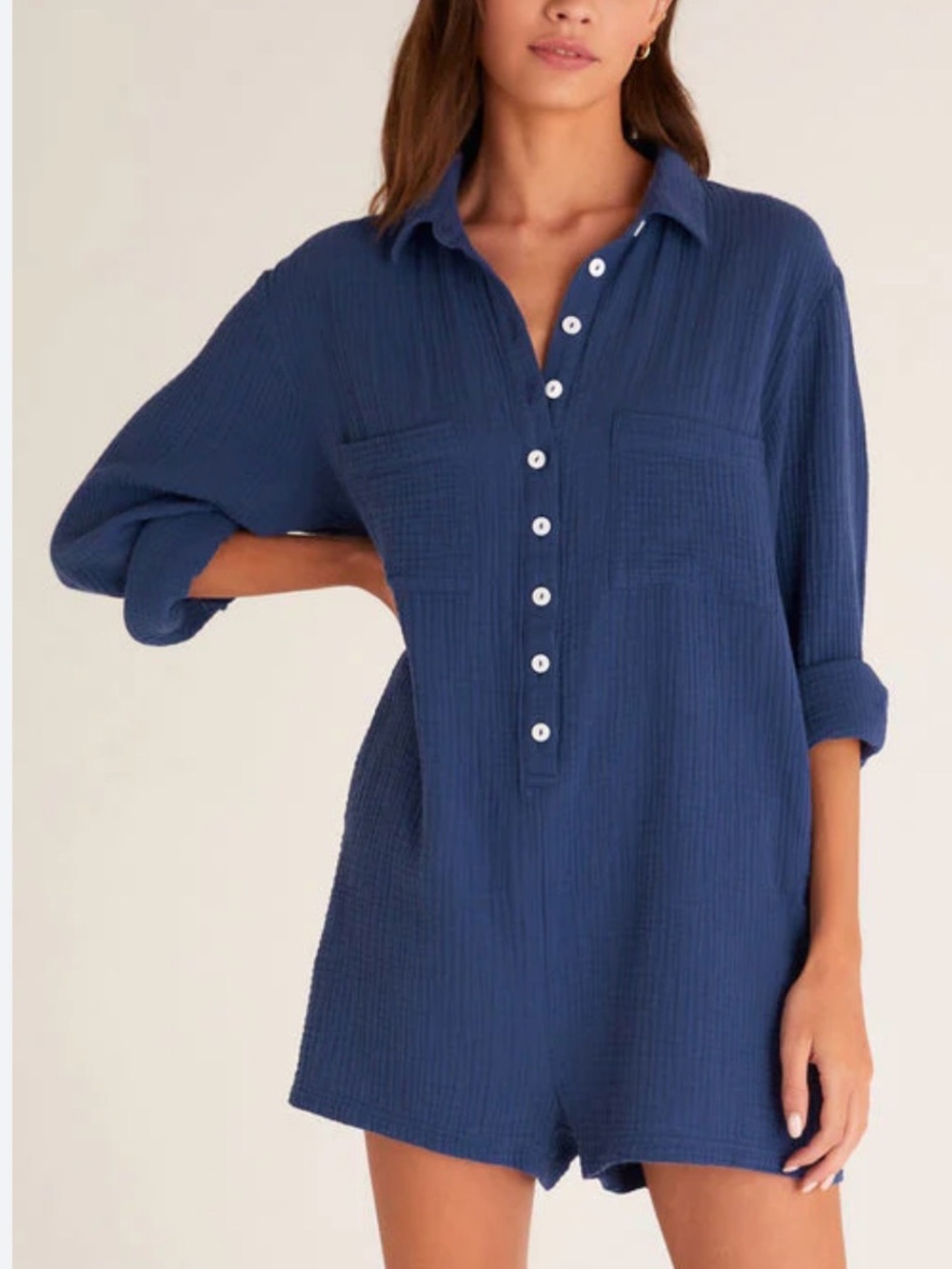 Z Supply Indigo Blue Button-Up Romper